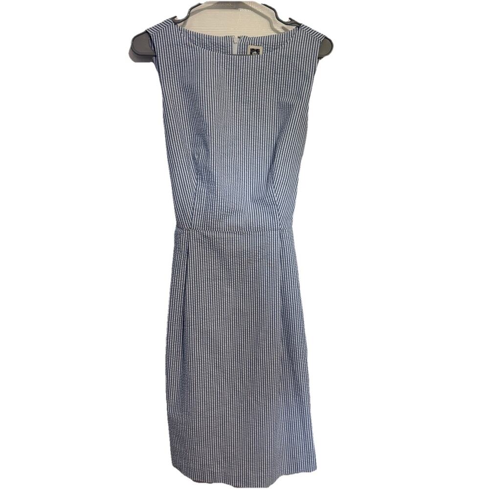 Anne Klein Blue White Seersucker Dress Size 8 Sleeveless Fit & Flare - Picture 3 of 9